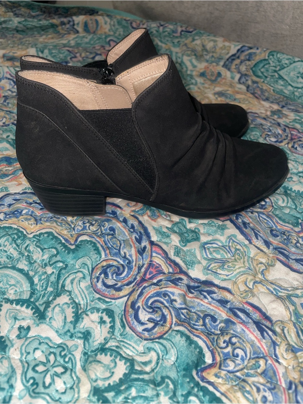 Velocity Black Suede Ankle Booties with Low Heel